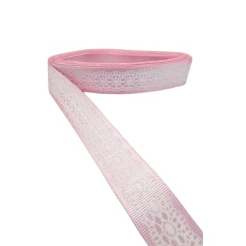® Tafta Dantel Görünümlü Kurdele Pembe 25 mm 1 Metre