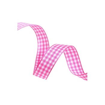 Biyomak® Tafta Ekoseli Kurdele 25 mm Pembe 10 Metre