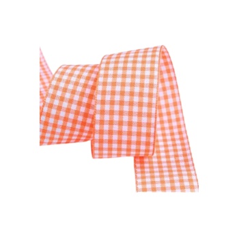 Biyomak® Tafta Ekoseli Kurdele 25 mm Turuncu 2 Metre