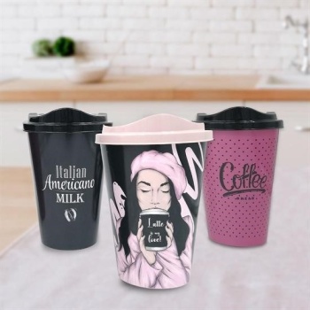 Biyomak®  3 Adet Kahve Bardağı Seti Dekoratif Plastik Kahve Muhafaza Bardağı