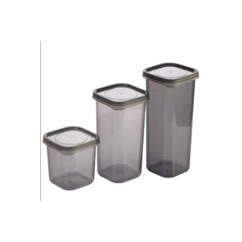 ® 3 Adet 3 Boy Siyah Saydam Plastik Kavanoz Saklama Kabı Kapaklı Kare Model