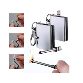 Biyomak® Benzinli Kibrit Çakmak Magnezyum Çubuklu Anahtarlıklı Benzinli Metal Kibrit Gümüş