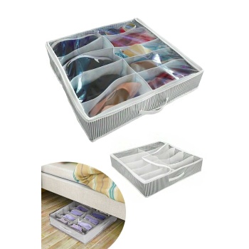 Biyomak® Ayakkabı Saklama Çantası 12 Bölmeli Shoes Under Ayakkabı Hurcu - Siyah Beyaz