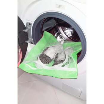 ® Yeşil - Fermuarlı - Hassas Çamaşır Terlik  Ayakkabı Yıkama Filesi Büyük Boy