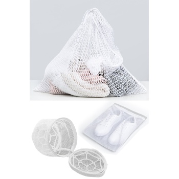 ® 3lü Yıkama File Seti - Ayakkabı Filesi-Plastik Aparatlı Sütyen Yıkama- Çamaşır Yıkama Filesi