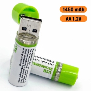Biyomak® USB Şarjlı 1450mAh AA 1.2V Lityum Kalem Pil – 2’li Set, Tekrar Şarj Edilebilir Uzun Ömürlü Dönüştürülebilir Batarya
