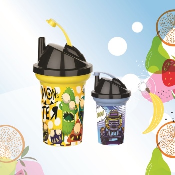 Biyomak® Tedy Pipetli Çocuk Içecek Bardağı Desenli Bardak 300ml