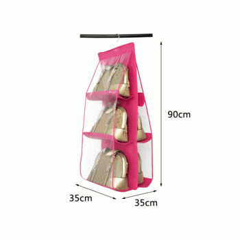 ® 6 Gözlü Pratik Dolap İçi Çanta Askılığı/Organizer (Pembe)