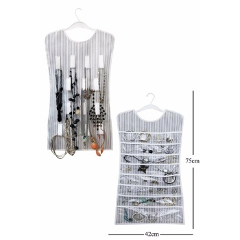 ® Siyah Çizgili Elbise Şeklinde Çift Taraflı Takı Organizeri