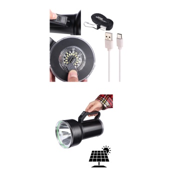 Biyomak® Taşınabilir Solar Şarjlı LED Fener Powerbank Özellikli Kamp ve Acil Durum İçin Süper Parlak Işık