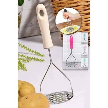 ® Plastik Saplı Delikli Metal Paslanmaz Patates Muz Yumurta Ezici Püre Yapıcı