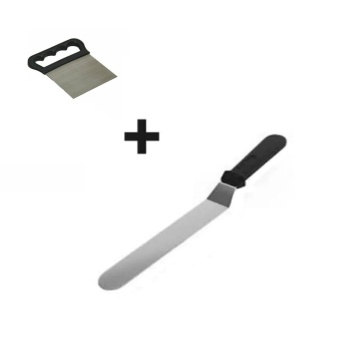 ® 2li Set Hamur Şekillendirici Eğik Pasta Spatulası ve Metal Hamur Kesici Kazıyıcı Spatula