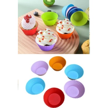 ® 6 Adet Yıkanabilir Mini Tırtıklı Muffin Kalıbı- Ribanalı Kek-Cupcake- Renkli Hamur Işi Kabı