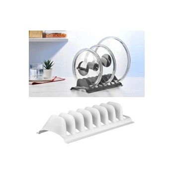 ® Beyaz - 8 Bölmeli Tencere Kapak Rafı - Simple Tabaklık - Kapak Organizeri