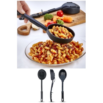 ® Isıya Dayanıklı 3 in 1 Servis Kepçesi - Kepçe Kevgir Kaşık 3'ü Bir Arada Servis Seti