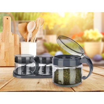 ® Baharat Seti 3 Adet Kaşıklı Standlı Cam Baharatlık