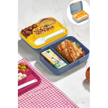 Biyomak® Meyve Suyu Bölmeli - Tabaklı Beslenme Kabı  Diyet Kabı -Çatal Bıçak Kaşık Dahildir