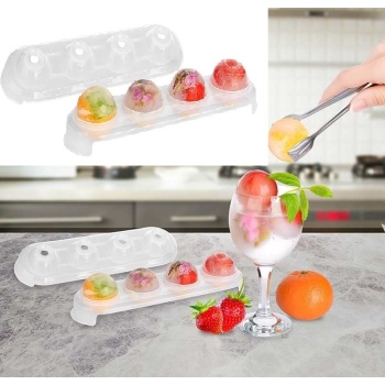 Biyomak® Silikon Tabanlı 4 Bölmeli Şeffaf Buz Kalıbı Yuvarlak Buzluk