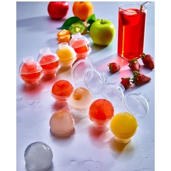 Biyomak® Üstten Doldurmalı Yatay 4 Bölmeli  Küre Buz Topu Kalıbı -  Yuvarlak Buz Topu Yapma Aparatı