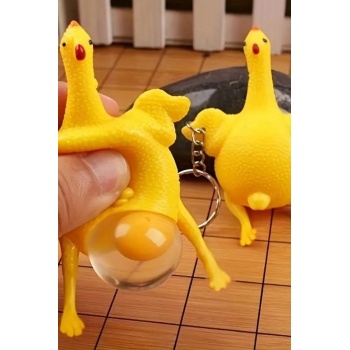 ® Yumurtlayan Eğlenceli Tavuk Anahtarlık Stres Topu Hediyelik Oyuncak Çanta Süsü