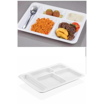 ® 10 Adet 5 Bölmeli Kırılmaz Tabldot Tabak Self Servis Yemekhane Okul Lokanta Tabildot (40 cm x28 cm)