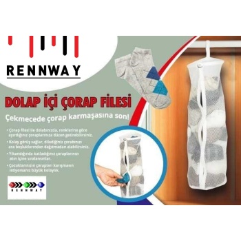 Biyomak® Dolap İçi Asılabilir Temiz Çorap Düzenleyici Çorap Filesi Askılık