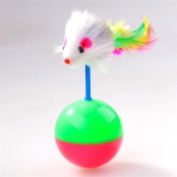 Biyomak® Kedi Oyun Topu Tüylü Fareli Hacı Yatmaz Eğitici Yavru Kedi Fare Kovalama Oyuncağı