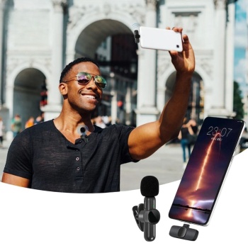 Biyomak® Type C Uyumlu İphone Dönüştürücülü Kablosuz Yaka Mikrofonu Android ve İphone Uyumlu Mini Mikrofon