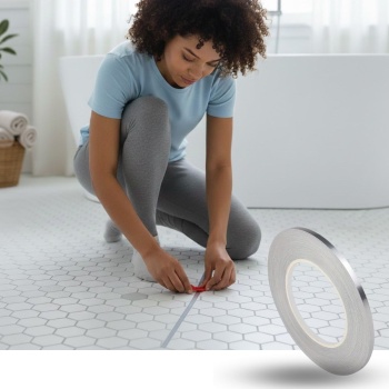 Biyomak®  0.5 cm Kalınlık Gümüş Renk Fayans Arası Dekoratif Şerit Bandı – 50 Metre Uzunluk, Banyo ve Derz Arası Suya Dayanıklı Estetik Dekorasyon Bandı