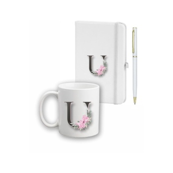 Biyomak® Çiçek Desen Ajanda, Kupa Ve Kalem Seti