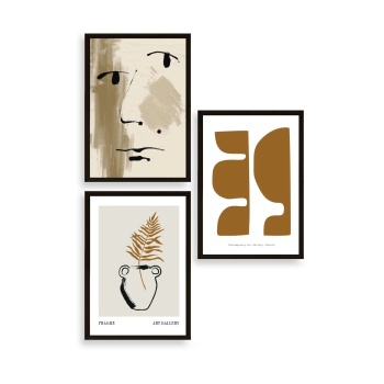 Modern Üçlü Ahşap Çerçeveli Tablo