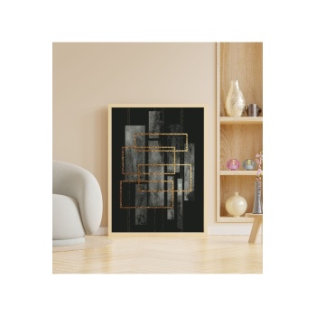 Biyomak® Ahşap Siyah Gold Dekoratif Çerçeveli Tablo - Naturel
