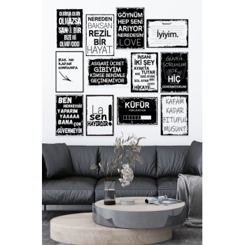 Biyomak® Sözler Temalı 12 Parça Ahşap Poster Tablo Duvar Dekoru