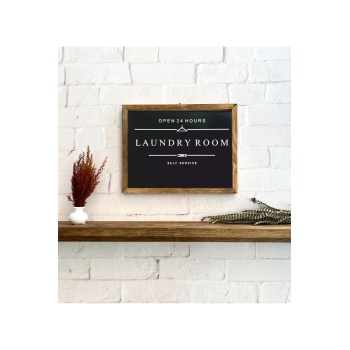 Biyomak® Banyo Laundry Room Siyah Zemin Ahşap Çerçeve