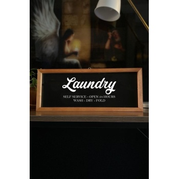 Biyomak® Banyo Siyah Zemin Laundry-self Service Ahşap Çerçeve