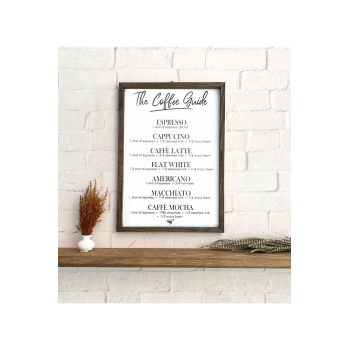Biyomak® Kahve Köşesi The Coffee Guide Ahşap Çerçeve Beyaz Zemin