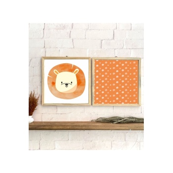 Biyomak® Çocuk Odası Aslan Temalı Çerçeveli Set Tablo