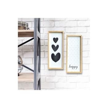 Biyomak® Üçlü Kalp Ve Benekli Happy Ahşap Çerçeve Çocuk Odası