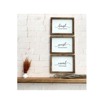 Biyomak® Banyo Wash Your Hands Brush Your Teeth Comb Your Hair Ahşap Çerçeve