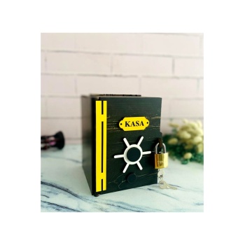 Biyomak® Ahşap Kutu Kasa Kumbara Kilitli Eskitme