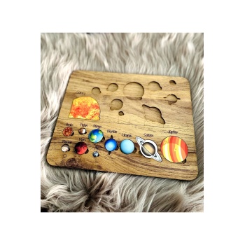 Biyomak® Renkli Ahşap Güneş Sistemi Bul Tak Puzzle