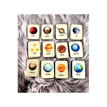 Biyomak® Gezegenler Hafıza Eşleştirme Oyunu Ahşap Eğitici Puzzle Oyuncak