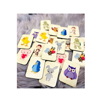 Biyomak® Sevimli Hayvanlar Hafıza Eşleştirme Oyunu Ahşap Eğitici Puzzle Oyuncak