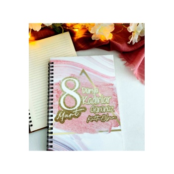 Biyomak® Kadınlar Günü Pembe Gold Baskılı Ahşap Defter