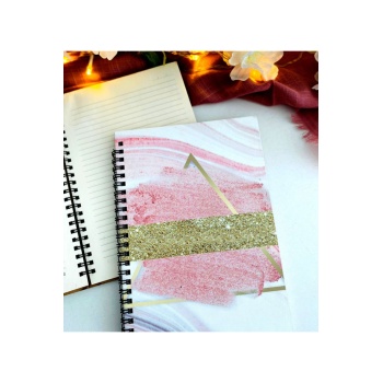 Biyomak® Pembe Gold Mermer Desen Baskılı Ahşap Defter