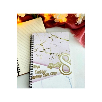 Biyomak® Kadınlar Günü Pembe Gold Mermer Desen Baskılı Ahşap Defter