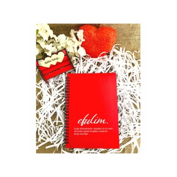 Biyomak® Sevgililer Günü Efulim Baskılı Ahşap Defter - Kırmızı