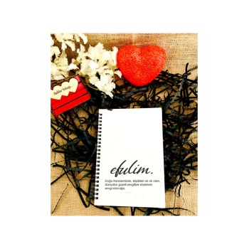 Biyomak® Sevgililer Günü Efulim Baskılı Ahşap Defter - Beyaz