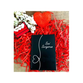 Biyomak® Sevgililer Günü Seni Seviyorum Yazılı Ahşap Defter -siyah