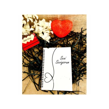 Biyomak® Sevgililer Günü Seni Seviyorum Yazılı Ahşap Defter - Beyaz